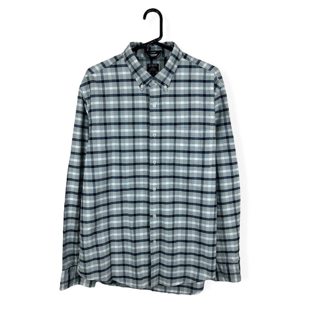 J. Crew Factory Mens Flex Oxford Casual Button Down Shirt Plaid Blue Gray Large